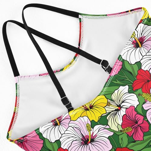 senya Girls Swimsuits One-Piece Swimwear Tie Bathing Suit Beach Summer Round Neck 9-10T Multicolor Hibiscus Pattern4