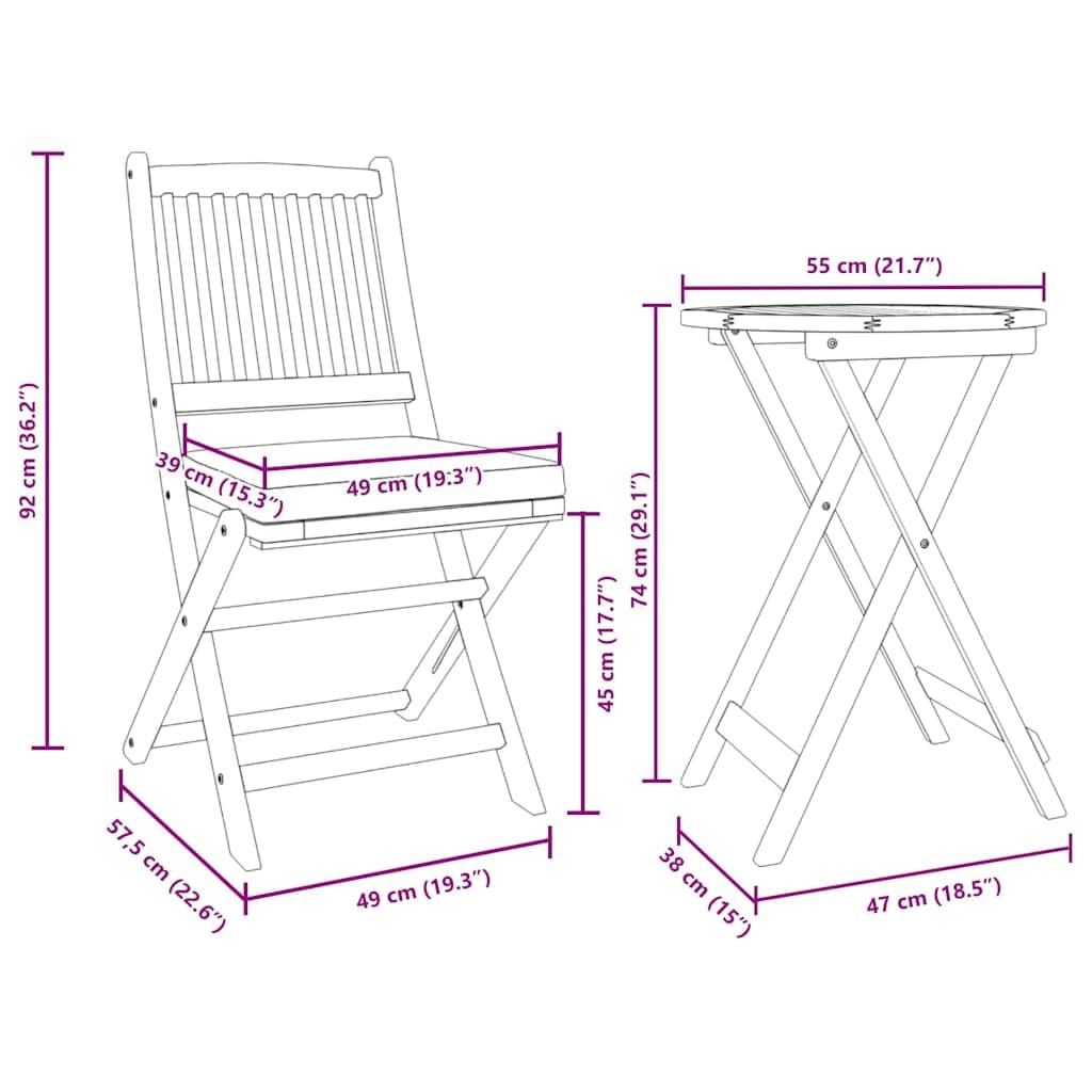vidaXL Juego Bistro de Jardín 3 uds. Marrón Madera de Acacia Sólida