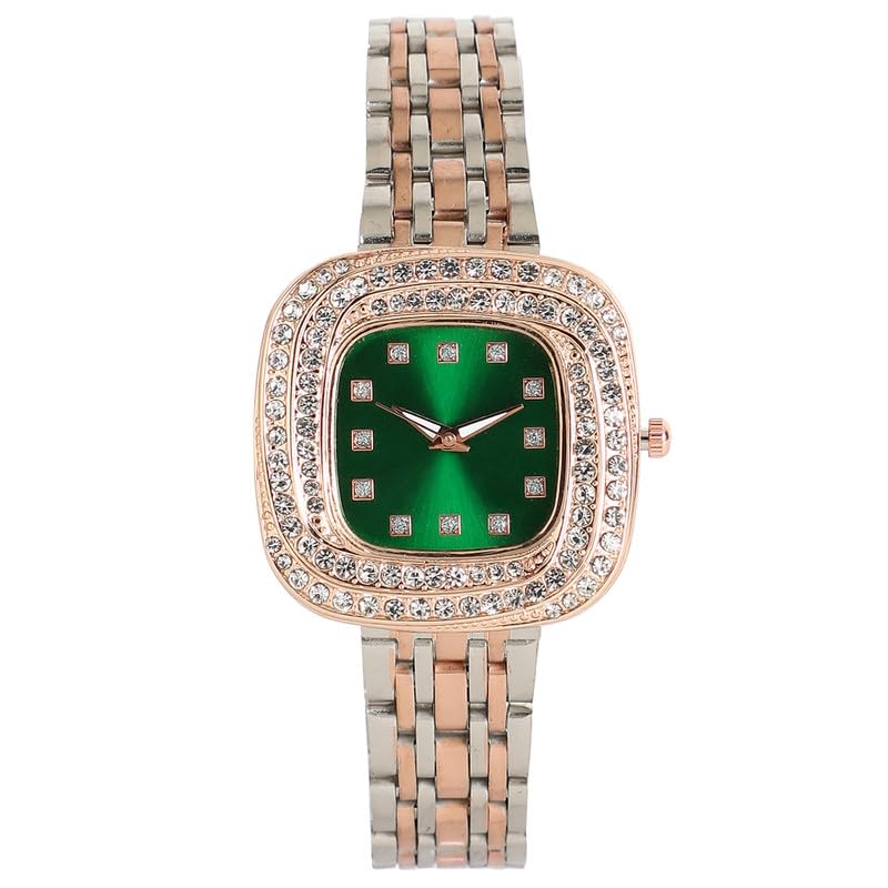 haute sauce Women's The Jolie Vortex Square Watch | Multicolour Stainless Steel Strap | Emerald Green Dial | One-Size | Foldover Closure | Quartz | Analogue | Wrist Belt Watch for Female and Girls-picture-40