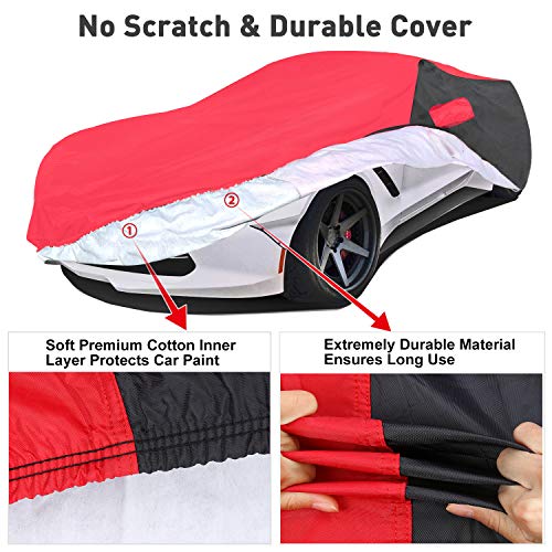 Image of KAKIT Waterproof Car Cover Custom Fit for 2014-2019 C7 Stingray, UV Resistant Fade-Proof Cover for Chevy Corvette, Indoor & Outdoor Use (Red & Black Combo)
