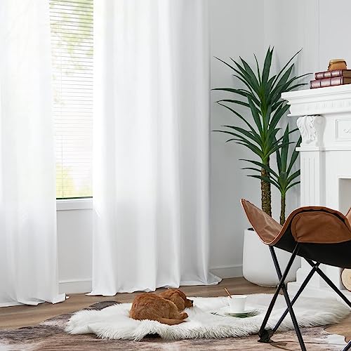 Jinchan White Lined Curtains 96 Inch Length Faux Silk Curtains For Living Room Bedroom Dupioni Curtains Light Filtering Semi Sheer Dining Room Curtains 2 Panels Rod Pocket Window Curtain Set White #TOP6