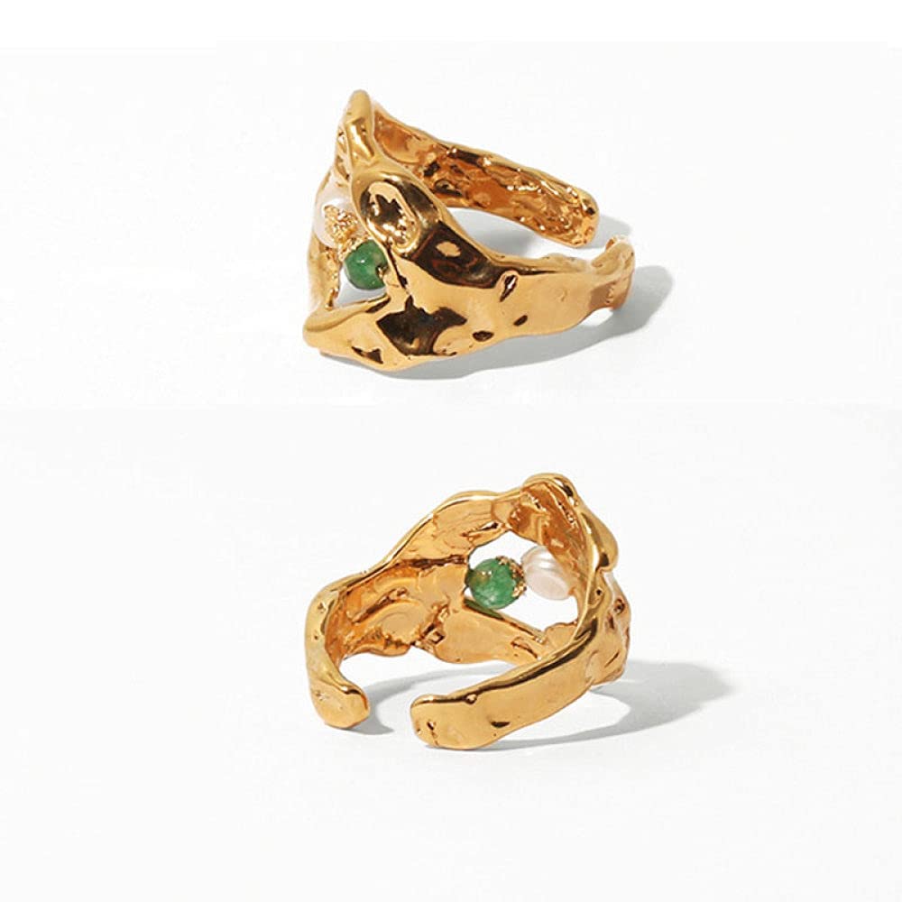 Anello di Stile Nazionale Regolabile da Donna - Anello di Dito Aperto Naturale accidentale, schiaccia Anello articolare in Perla, Regali pratici economici