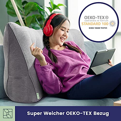 Bequemes Rückenkissen Baumwoll-Optik 90cm, Oeko-TEX, Modernes Keilkissen Bett, Mittelharter Polsterung - Perfekt als Lesekissen, Wandkissen, Rückenlehne - Premium Bett Kopfteil, Gepolstert DYNMC YOU - Image 8