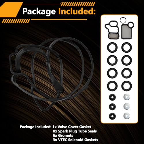 Image of Valve Cover Gasket set VS50614R & Gromets & Spark Plug Tube Seals& VTEC Solenoid Gasket Compatible with Honda Accord /Civic /CR-V /Element /Crosstour, Replacement for Acura RDX, RSX, TSX