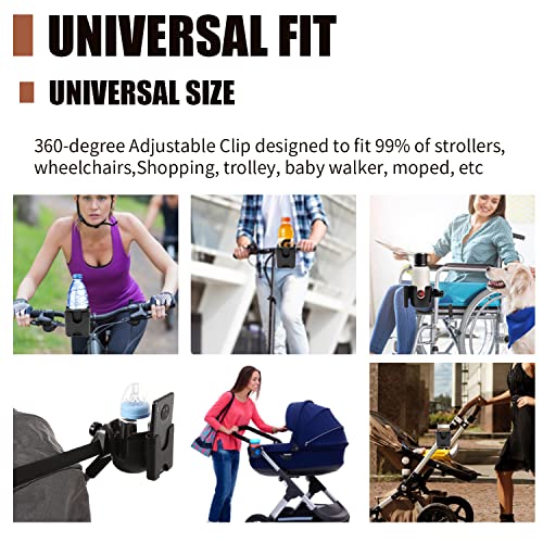 Funbliss Stroller Cup Holder With Phone Holder, Bike Cup Holder,Complimentary 2 Stroller Hooks,Cup Phone Holder For Stroller, Bike, Wheelchair, Walker, Scooter, Black #TOP2
