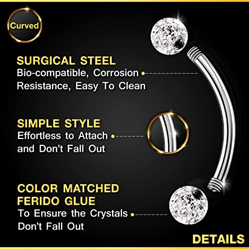 Surgical Steel Curved Barbell Ring 16g 5/16 8mm 3mm Ferido Ball Helix Earring Eyebrow Piercing Jewelry Choose Colors and Size3