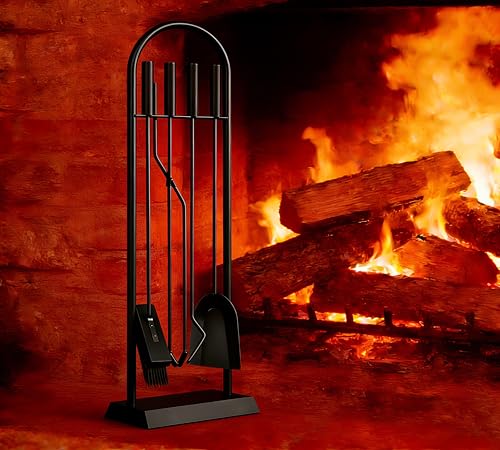 Kingson Set da Camino Classic Nero, 5 Pezzi, Accessori per Bruciatore di Legna Elegante, Kit di Strumenti per Caminetto 23x14x68cm