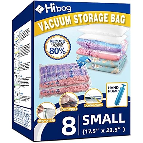 8 Small Vacuum Storage Bags for Clothes, Travel Space Saver Bags, Hand-Pump Included, Clear (8-Small) Cover