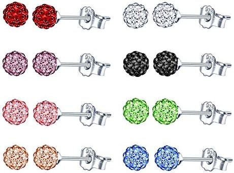 8 Pairs Women Silver Earrings Brilliant Crystal Disco Ball Studs Set