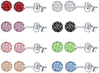 8 Pairs Women Silver Earrings Brilliant Crystal Disco Ball Studs Set