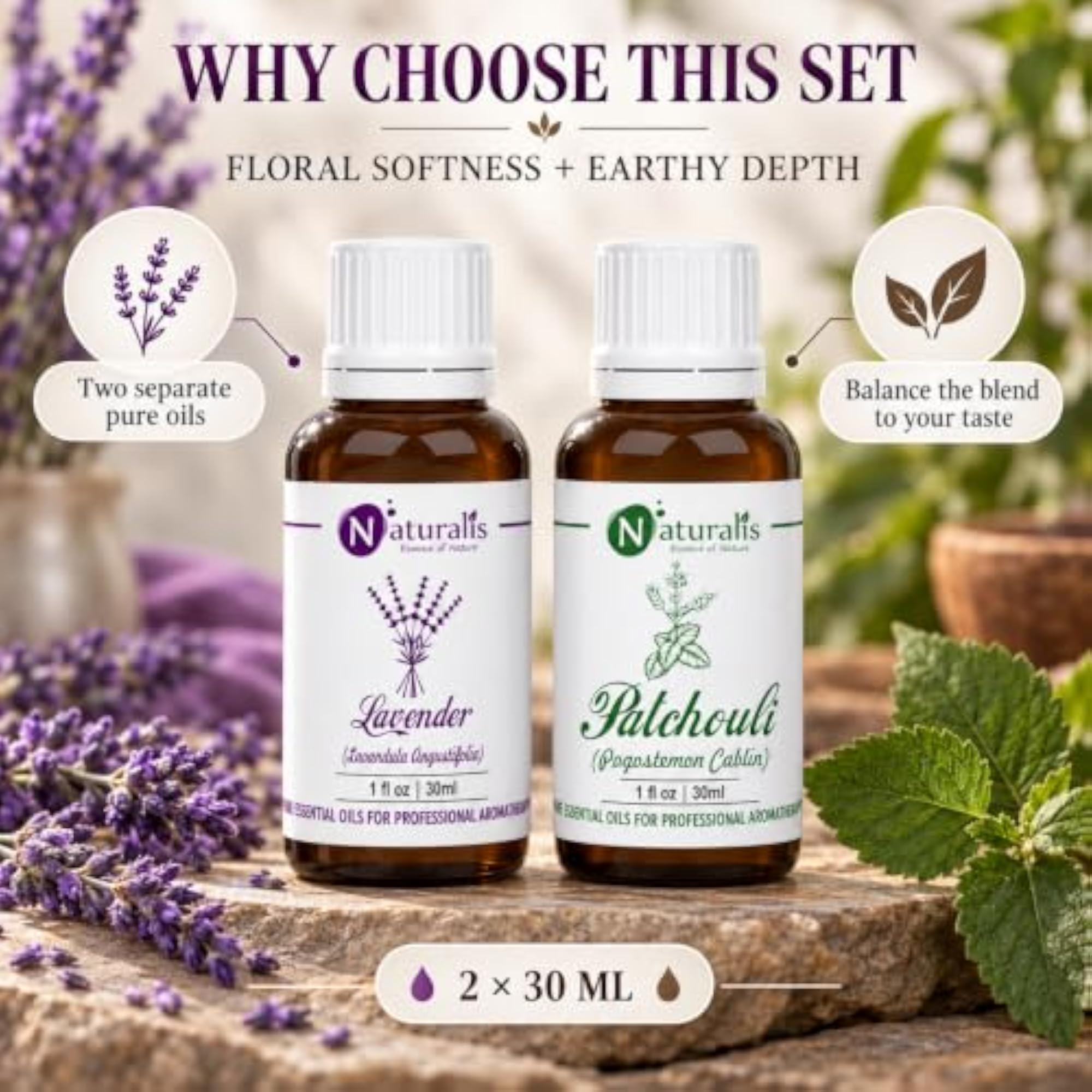 Essential Oil Gift Pack of 2, Lavender & Patchouli, 30ml