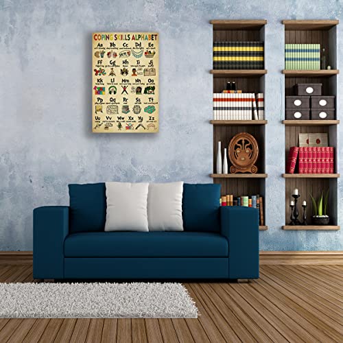 Coping Skill Alphabet Quotes Wall Art Modern Knowledge Chart Poster Canvas Framed Prints Teacher Educational Poster Decorations For Classroom Framed (12X18 Inch) #TOP4