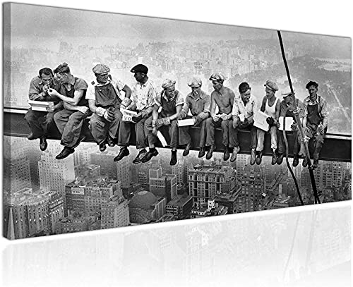 FGHSD Tableaux sur toile Déjeuner dans un gratte-ciel Travailleurs sur le gratte-ciel New York Décorations rétro et vintage en noir et blanc Image 50x100cm...