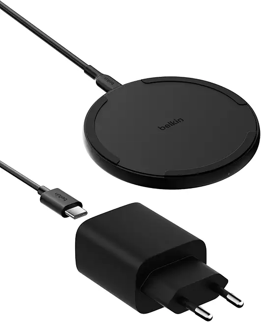 Belkin Kabelloses Ladepad (15 W) – Qi Ladegerät, Qi Ladestation für Apple iPhone 16, iPhone 15/14/13-Serie, AirPods, Samsung Galaxy S25, Galaxy S24, Pixel – inkl. Netzteil und Kabel – Schwarz
