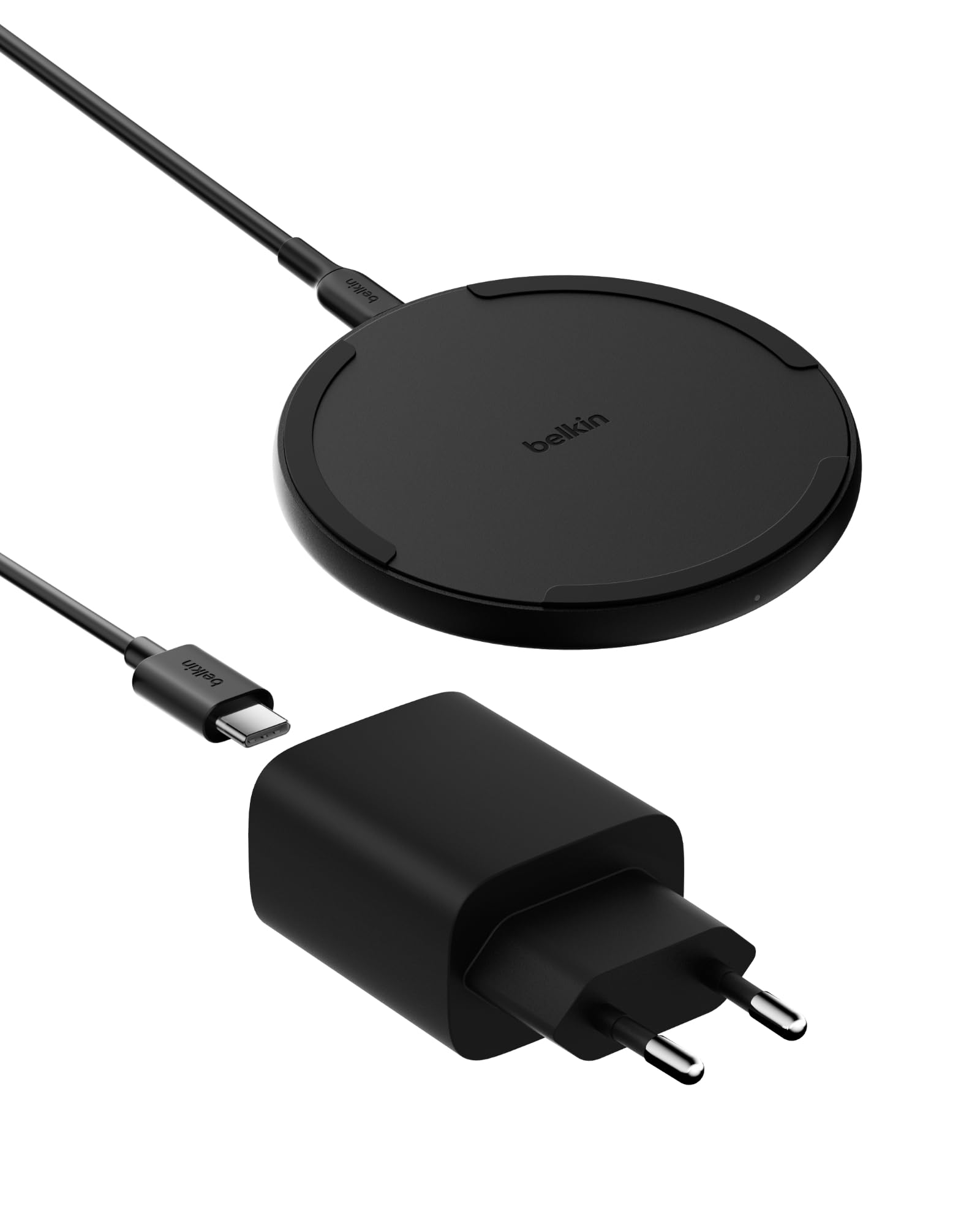 Belkin Kabelloses Ladepad (15 W) – Qi Ladegerät, Qi Ladestation für Apple iPhone 16, iPhone 15/14/13-Serie, AirPods, Samsung Galaxy S25, Galaxy S24, Pixel – inkl. Netzteil und Kabel – Schwarz