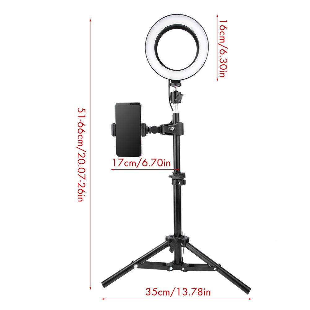 Keenso Fonrest LED Anello Luminoso con treppiede Estensibile Asta per Selfie, Lampada anulare dimmerabile da Terra/Tavolo da 6 Pollici per Fotografia Selfie Studio dal Vivo Trucco Streaming Live