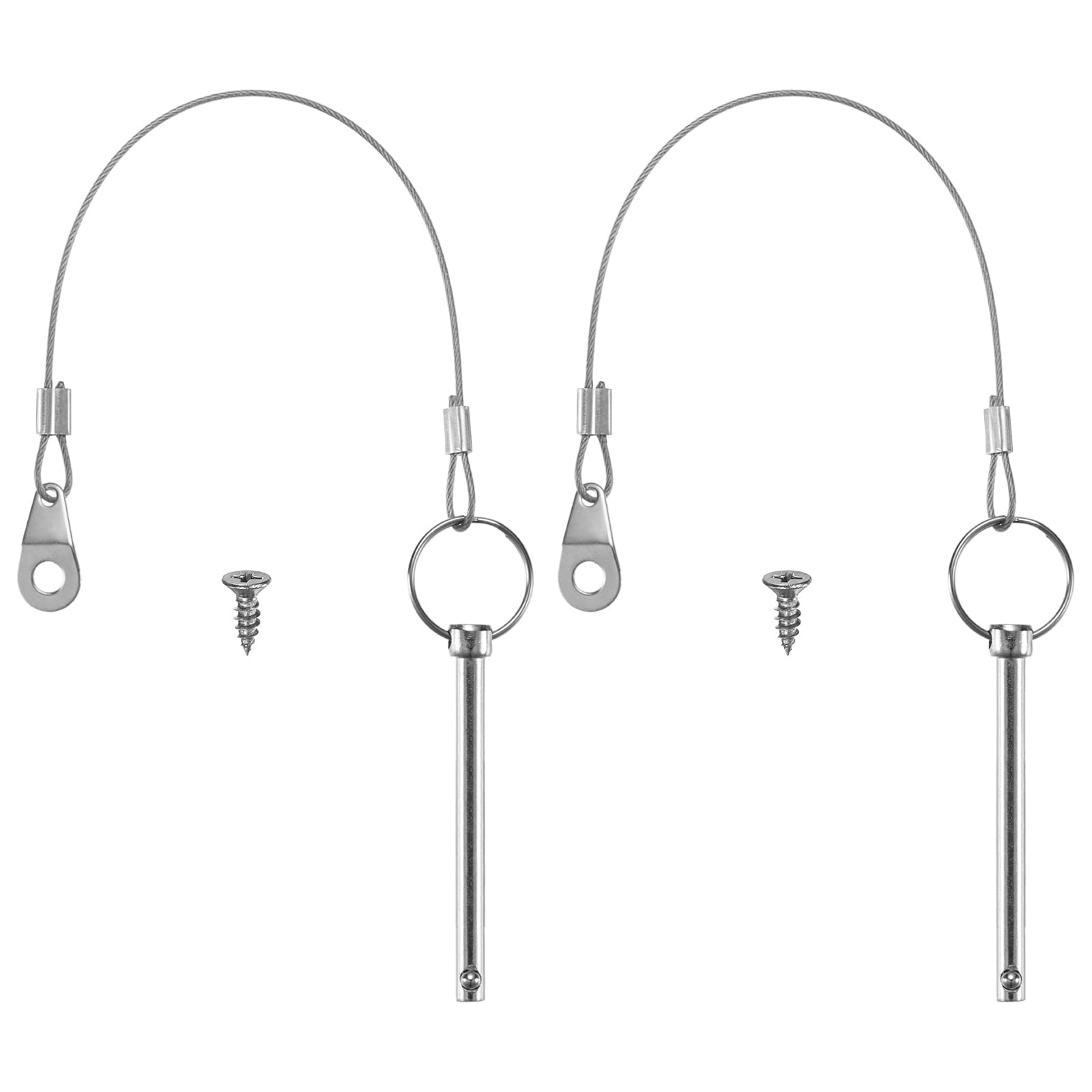 M METERXITY 2-Pack Quick Release Pins, 1/4"(6mm) Diameter, 1.06"(52mm) Usage Length Bimini Top Pin W/Lanyard & Screws for Shipbuilding/Marine/Trailer, 2.56"(65mm) Long Hardware Pins