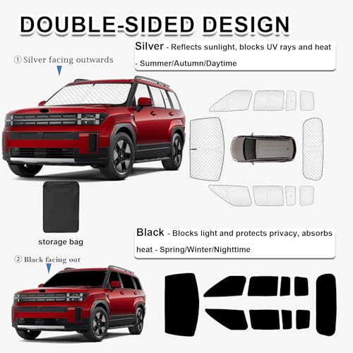 Image of KMF 10pcs Thicken Sun Shades for Hyundai Santa Fe 2024-2025 2026 Accessories,Full Car Windshield Sunshade Window Covers for Side Rear,UV Block and Blackout Privacy for Camping