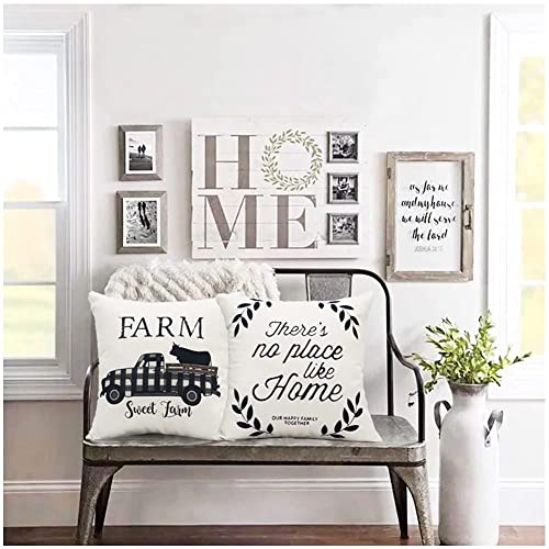 Nydecor Farmhouse Throw Pillow Covers Quote Pillow Case Cotton Linen Rustic Farm Cushion Cover For Couch Sofa Bed 18X18 Set Of 4 Farmhouse Decor Housewarming Gifts #TOP2