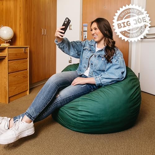 Image of Big Joe Fuf 4Ft Foam Bean Bag Chair with Removable Cover for Kids, Teens, Collegiate Green Velveteen, Durable Woven Polyester, 4 Foot Large Reading and Gaming Seat