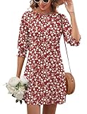 LUYAA Spring Dresses for Women 2025 Wedding Guest Dress with Pockets Floral Mini Knee Length Dress with Pockets for Women S