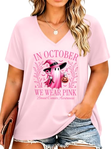 Plus Size Breast Cancer Shirts for Women Cancer Survivor V-Neck Tops