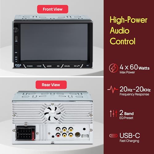 Pyle Double Din Car Stereo with Backup Camera | 1080P HD 7-Inch IPS Touch Screen Radio for Car | 4x60W Power CarPlay and Android Auto with AM/FM & Bluetooth 5.0 | Includes Microphone & Remote Control by Pyle - Used condition - Image 4