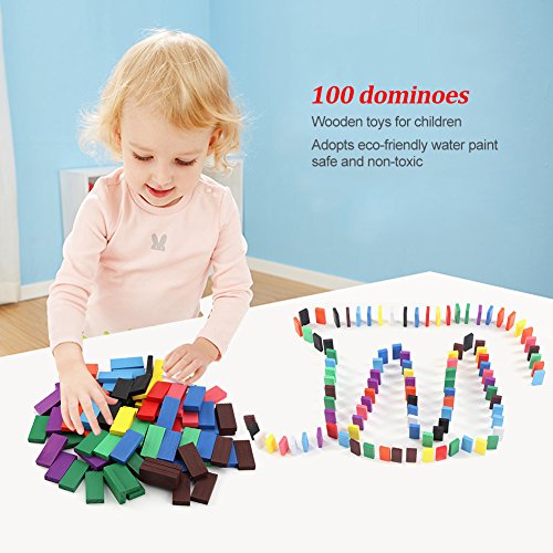 Zerodis Dominosteine Set 100 Stück aus Holz – Bunte Spielsteine