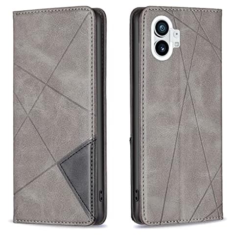 SNCLET For Nothing Phone 1 Case,High Grade Rhombic Surface PU Leather Flip Wallet Phone Case Cover with Card Holder Kickstand Skin Shell for Nothing Phone 1,Gray Cover