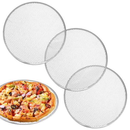 3 Pcs Pizza Screen 12 inch, Aluminum Alloy Mesh Pizza Pan with Holes, Food-Grade Screen for Oven Home Kitchen BBQ Baking Seamless Nonstick Round Baking Tray for Oven