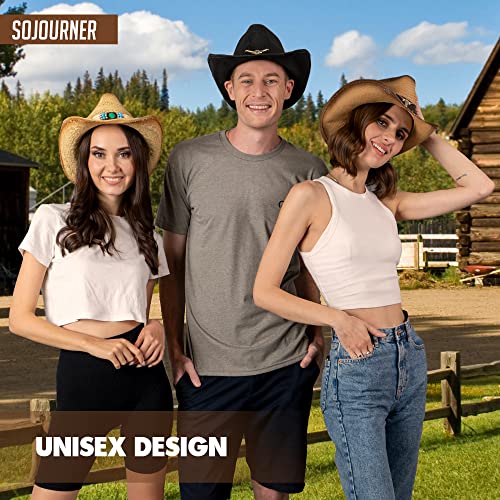 Sojourner Bags Straw Cowgirl Hat - Straw Cowboy Hats For Women & Men - Cute Fun Hats For The Beach, Western Wear - Designed With Turquoise Beads Band And Adjustable Hat Band #TOP6