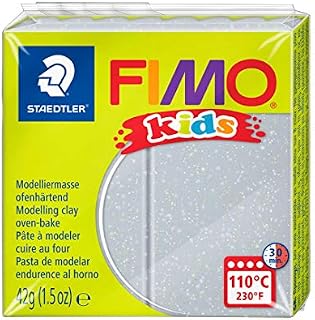 STAEDTLER 8030-812 FIMO Kids Soft Polymer Modelling Clay - Glitter Silver (Single Block, 42g)