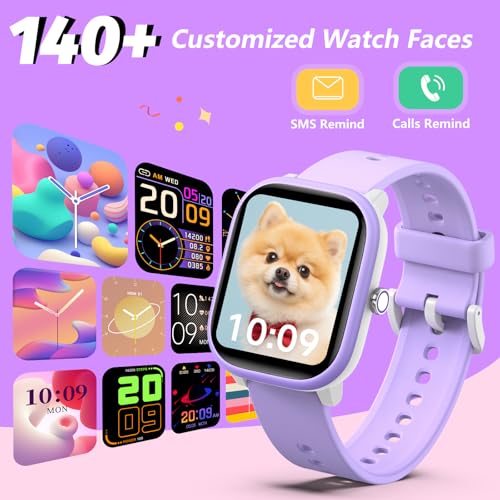 Kids Wach for Girls Boys 6-15 Year Old - Smart Watch for Kids 1.8" Fitness Tracker,No Phone needed,Pedometer Sleep Monitor Heart Rate Waterproof,Puzzle Game for Girls Boys Teens Birthday Gift (Purple)4