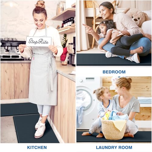 Image of StepRite Kitchen Mats, 2PCS Kitchen Rugs, Cushioned Anti Fatigue Kitchen Mats for Floor, Non-Slip Standing Desk Mat, Waterproof Kitchen Rug Set for Floor, Office, 17.3 inchx30 inch+17.3 inchx59 inch, Dark Charcoal