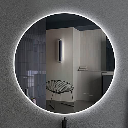 YZJJ Espejo de baño Redondo LED Espejo de tocador montado en la Pared Redondo Espejos Circulares con Sensor táctil Regulable Espejo retroiluminado Iluminado Grande Cover