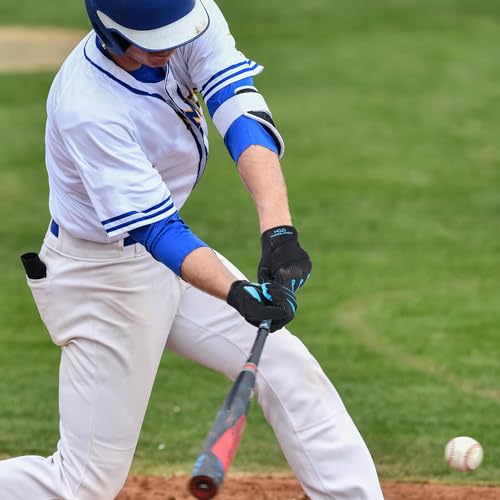 Image of HANDLANDY Baseball Batting Gloves for Adult Youth, Grip Breathable Softball Batting Gloves Fit Men Kids Boys Girls (Black-Blue, Adult Large)