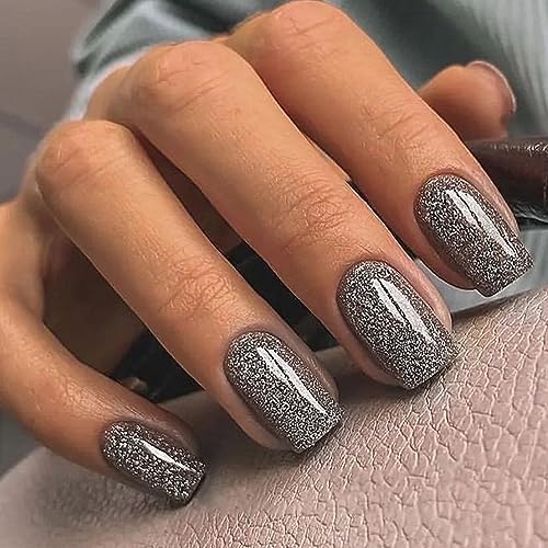 24 Piezas Uñas Postizas Cortas Cuadradas, Francesas Uñas Falsas Artificiales con Diseño, Acrílico Cubierta Completa Press on Nails para Mujeres y Niñas Decoración Manicura (Negro Brillante)