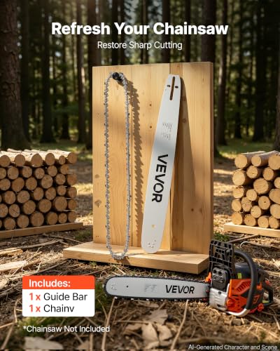 Image of VEVOR Bar & Chainsaw Chain Combo 20 inch .325 inch Pitch .058 inch Gauge 76 Drive Links | Fits VEVOR CN-52G / CN-58G / CN-62G Gas Chainsaw, Alloy Steel, Replacement Guide Bar & Saw Chain with Sharp Cutter Teeth