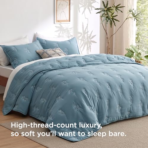 Image of Bedsure Cloud Quilt Queen Size, Botanical Floral Quilt for Modern Farmhouse Bedding, Super Soft Bedspread Queen Size, Blue Lightweight Comforter 90x96 Inch