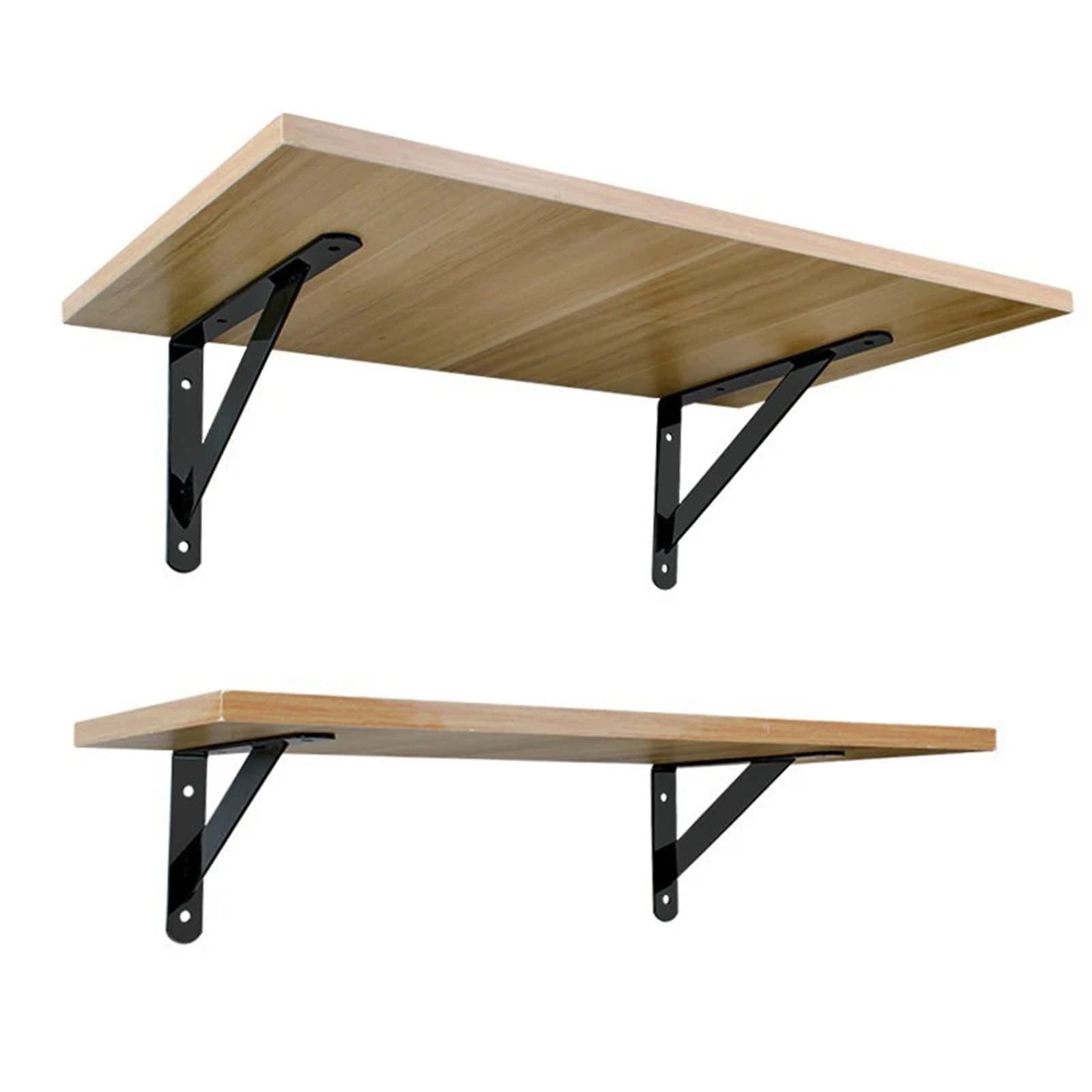 Lot de 4 équerres de support pliables en métal pour étagère d'angle pour économiser de l'espace pour la maison, la cuisine, le bureau, le barbecue (15,2 cm, noir)
