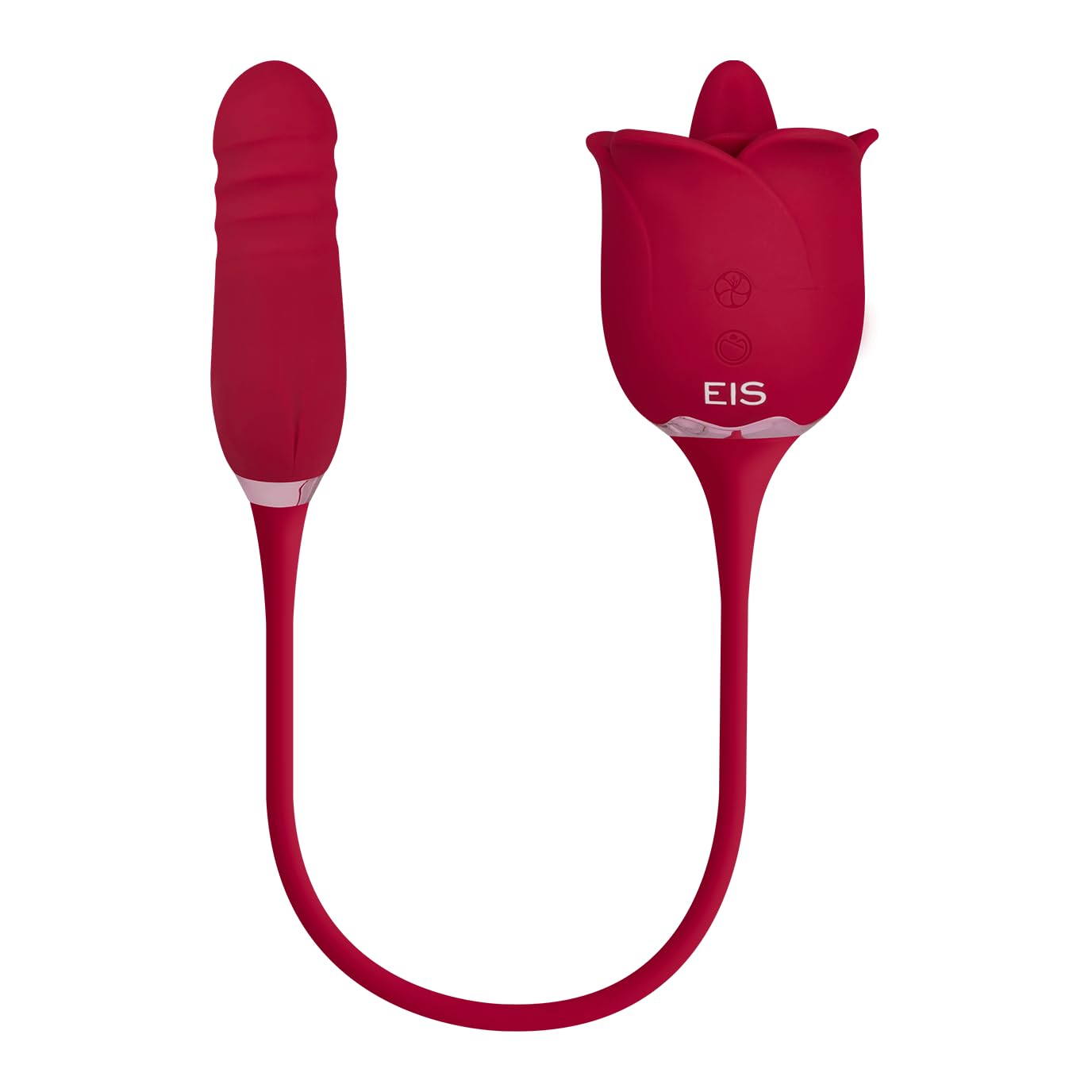 EIS, vibratore, vibratore da appoggio, mini vibratore, vibratore da appoggio a forma di rosa - 2 in 1, 39,8 cm, impermeabile, ricaricabile, silicone delicato sulla pelle