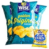 Wise Golden Original Potato Chips (3, 7.5oz bags) - Variety Pack - Utz Butter Popcorn (1, 2.5oz bag) - Delicious, Crispy, Tasty - 4 Bags Total