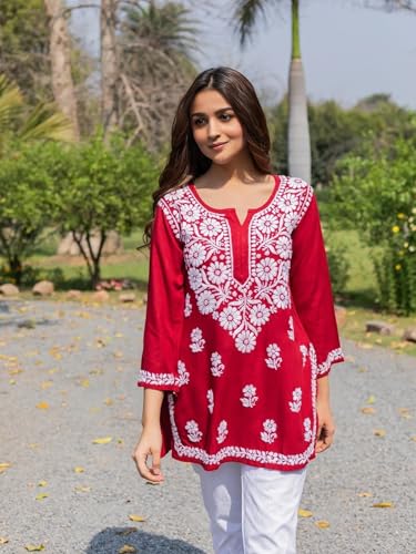 Image of StyleScope Women's Rayon Floral Embroidered Short Kurti (Kurti Angel)