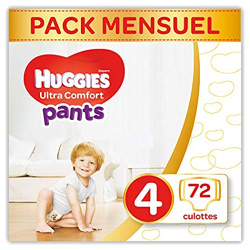 Huggies Ultra Comfort Pants, Culottes absorbantes bébé Taille 4 (9-14 kg), 72 culottes, Unisexe, Pack 1 mois de consommation