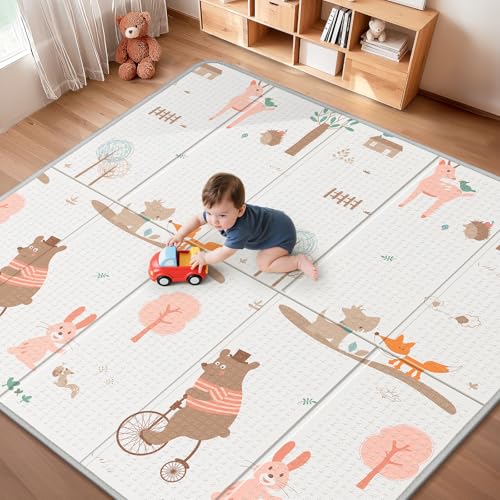 Image of Foldable Baby Play Mat for Floor, PIGLOG 79x71 Extra Large Crawiling Play Mat for Babies, Waterproof & Portable Tummy Time and Non-Toxic Soft Foam Playmat for Infants, Toddlers