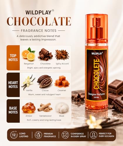 Image of Wildplay Fragrance 125ML Perfume for Men & Women - Long Lasting Multi-Fragrance Spray, Floral Fruity Sweet Notes, Unisex Premium Perfume for Daily Wear & Special Occasions (Chocolate)