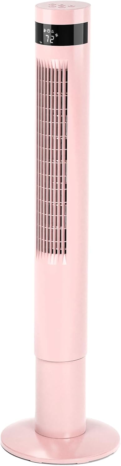 Tower Fan Portable Electric Oscillating Fan Quiet Remote Control Bladeless Floor Fan 3 Wind Speed Mode 12H Timer Bedroom Office, 43 inch, Pink