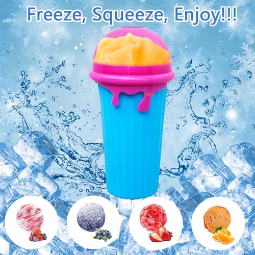Lansls Slushy Maker, Slush Becher, Eis Zum Kneten Slushy Becher, Quick Frozen Magic Cup, Silikon Slushy Maker Cup, Slush Cup Mit Strohhalmlöffel für Diy Cola Oder Saft (Blue, 500ML) – Bild 7
