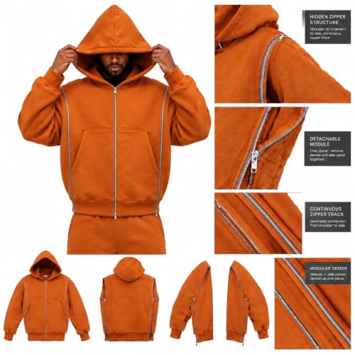Hooded Sweatshirt Men Oversized Light Fleece Zip Up Jackets Fall Outfits - image 4