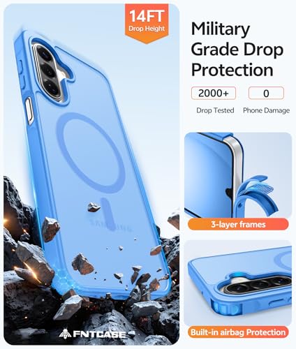 Image of FNTCASE for Galaxy A17 /A16 5G Phone Case: for Samsung A17 Cases [Compatible with Magsafe] [Screen Protector] Matte Translucent Military Grade Protection for Samsung A 17 & A 16 4G Cover - Ice Blue